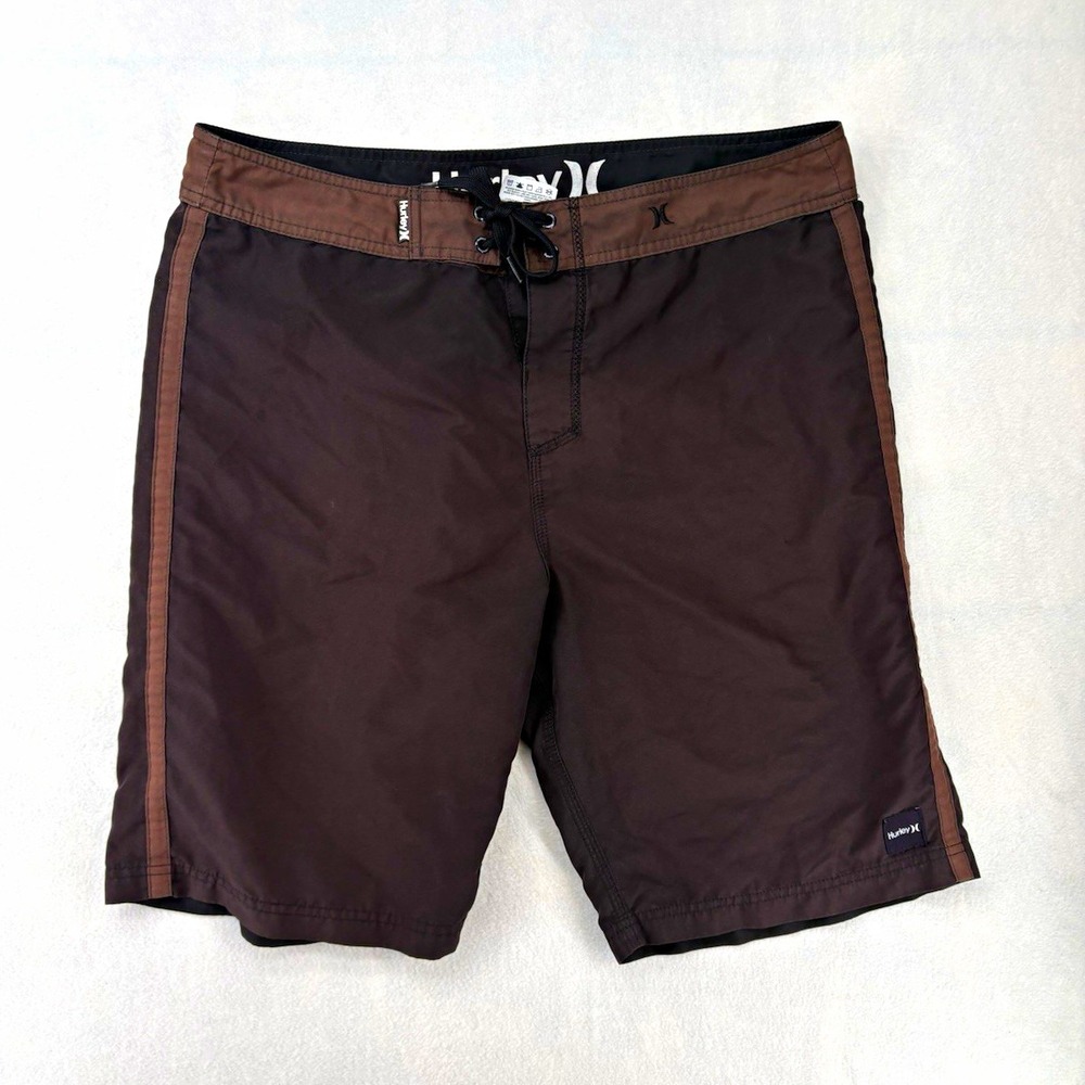 Hurley Solid Board Shorts Brown/Black Drawstring Back Pocket Men's Size 36